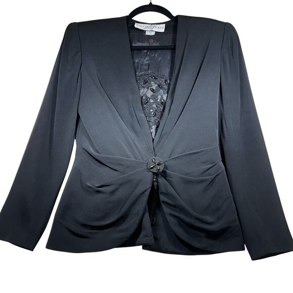 Vintage Lillie Rubin Black Tailored Blazer Jacket Beaded Removable Soutache Sz 4 - Picture 1 of 16